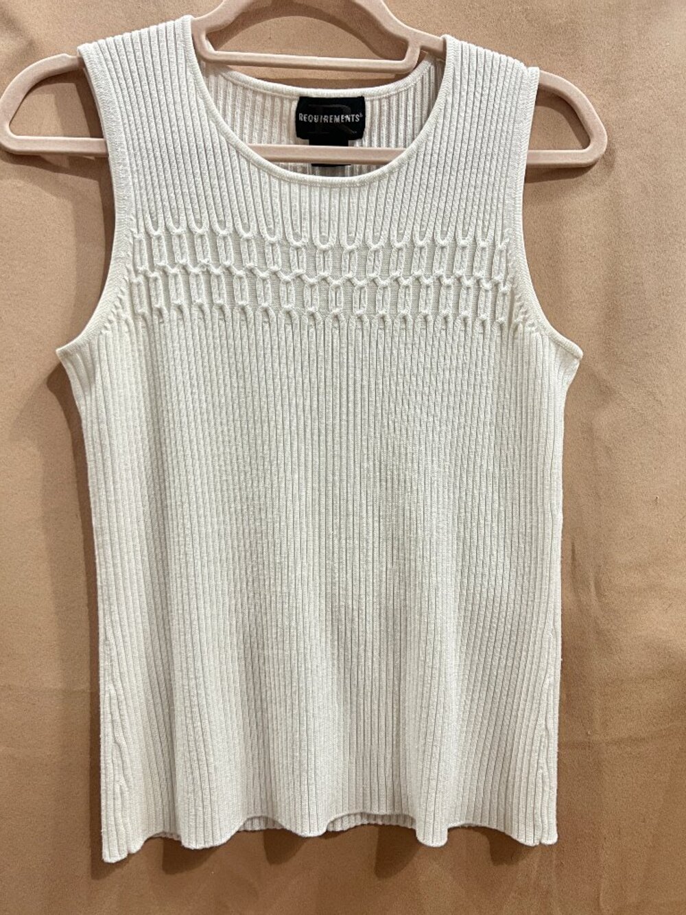 True Vintage Requirements White Ribbed Openwork Scoop Neck Sweater Tank Top Sz M